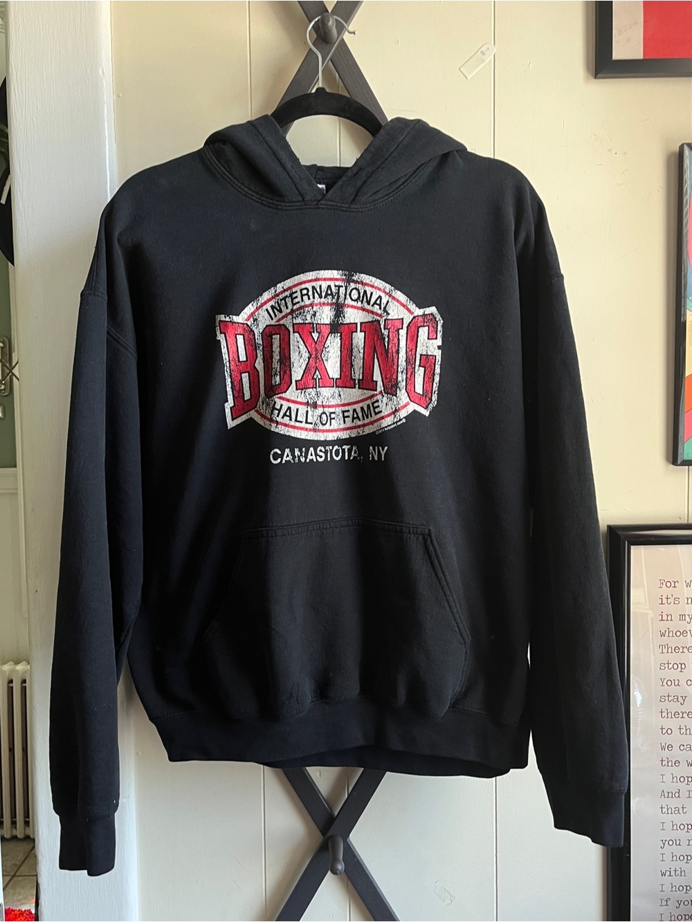 International Boxing Hall of Fame Black Hoodie with Red & White Boxing Graphic